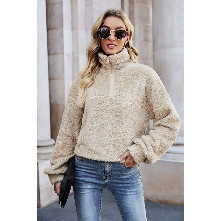 Women's Pullover Plain Quarter Zip Sweatshirt DailySale