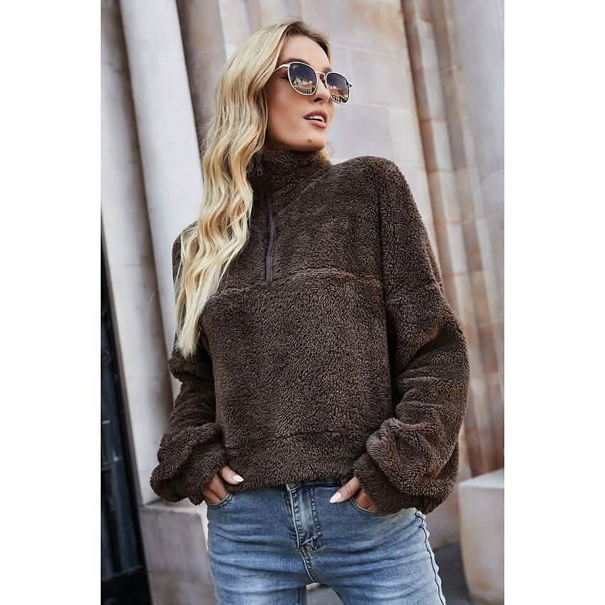 Women's Pullover Plain Quarter Zip Sweatshirt DailySale