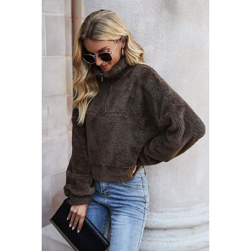 Women's Pullover Plain Quarter Zip Sweatshirt DailySale