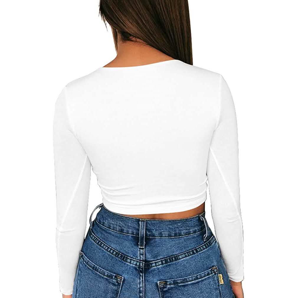 Women's Sexy Bodycon Scoop Neck Long Sleeve Slim Crop Top DailySale