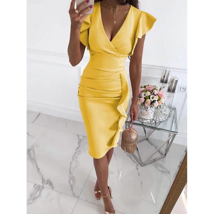 Women's Sheath V-Neck Knee Length Dress DailySale
