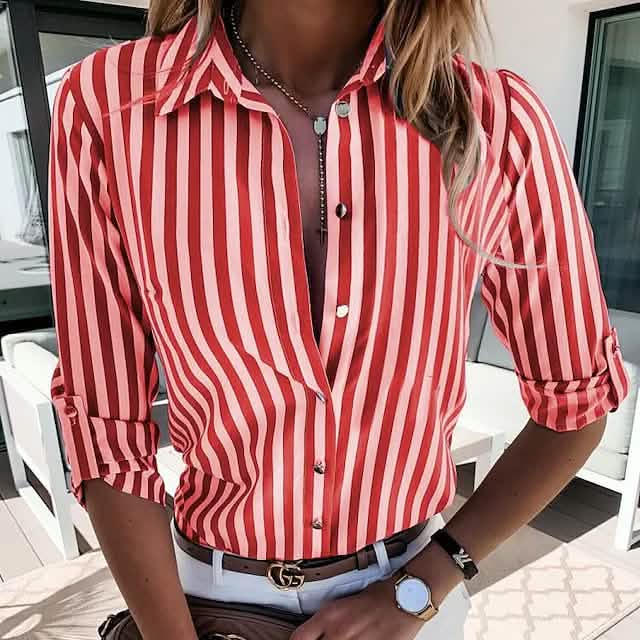 Women's Striped Collar Basic Top DailySale