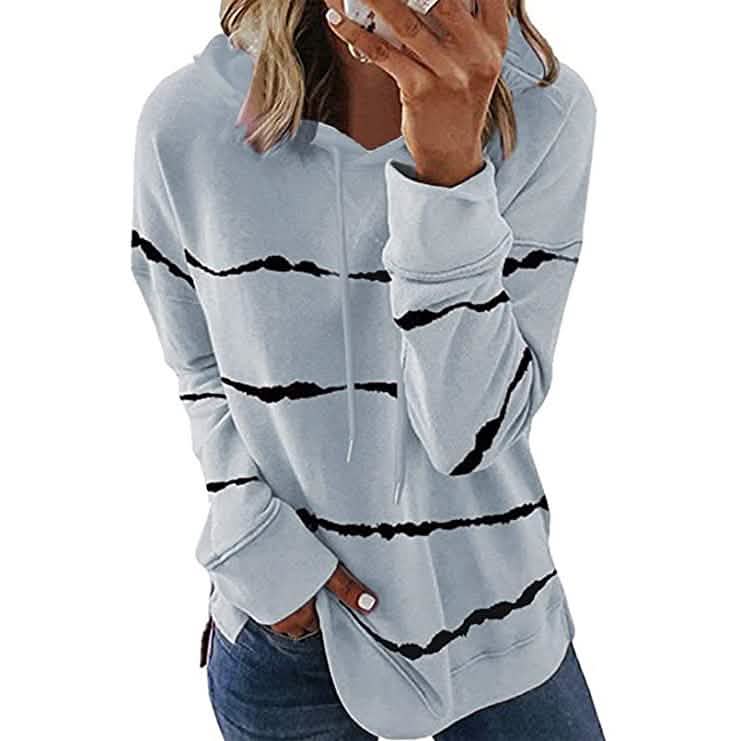 Women's Striped Printed Long Sleeve Drawstring Pullover Hoodie DailySale