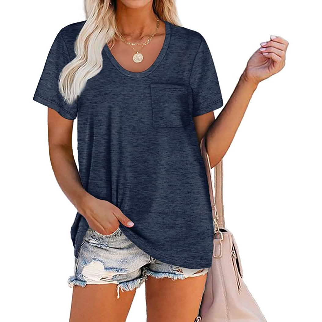 Women's Summer Short Sleeve Crew Neck Pocket Top DailySale