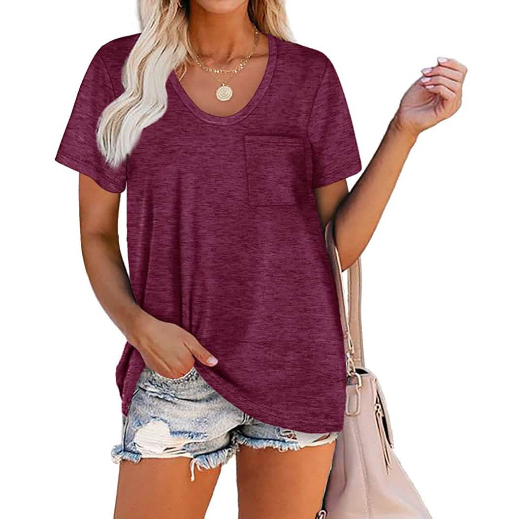 Women's Summer Short Sleeve Crew Neck Pocket Top DailySale