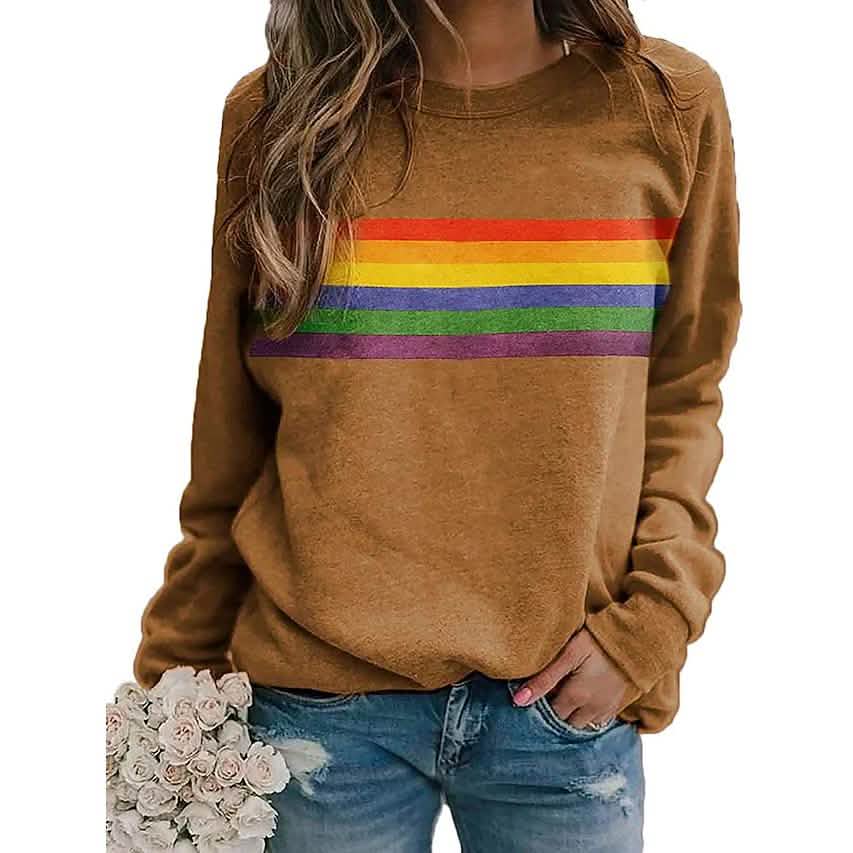 Women's T shirt Rainbow Graphic Long Sleeve Round Neck Tops DailySale