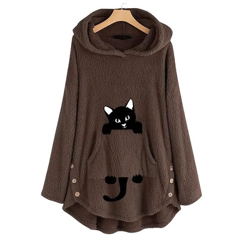 Women's Teddy Coat Cat Animal Front Pocket Hoodies DailySale