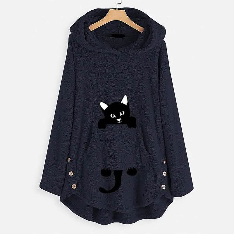 Women's Teddy Coat Cat Animal Front Pocket Hoodies DailySale