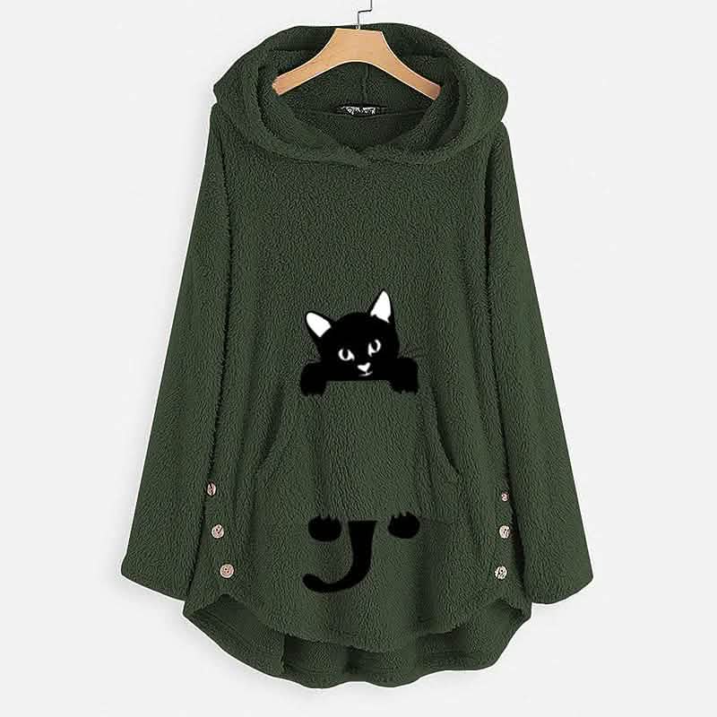 Women's Teddy Coat Cat Animal Front Pocket Hoodies DailySale