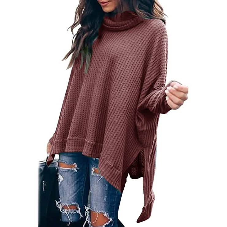 Women's Turtle Cowl Neck Long Batwing Sleeve Sweater DailySale