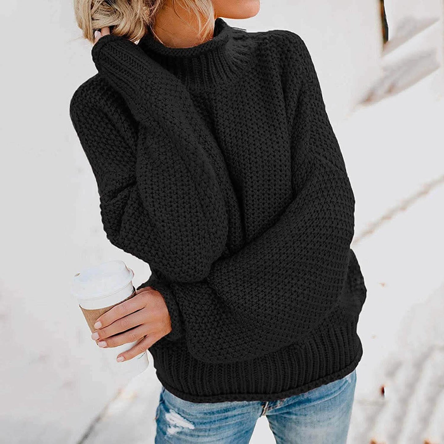 Women's Turtleneck Batwing Sleeve Loose Oversized Chunky Knitted Pullover Sweater Jumper Tops DailySale