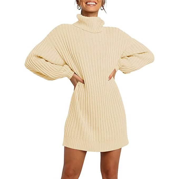 Women's Turtleneck Long Lantern Sleeve Casual Loose Oversized Sweater Dress DailySale
