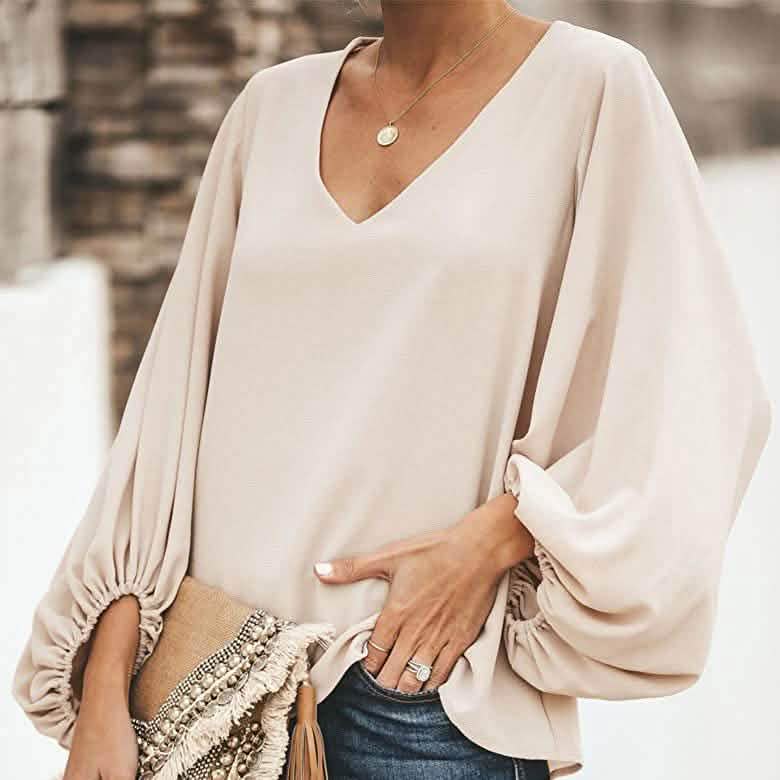 Womens V Neck Chiffon Blouses Casual Balloon Sleeve Floral Print Shirts Tops DailySale