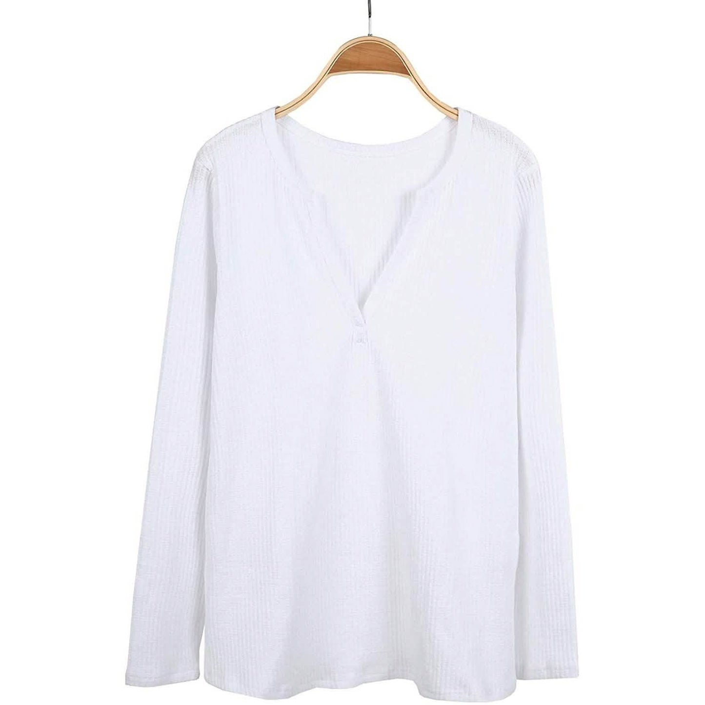 Women's V Neck Waffle Knit Henley Tops DailySale