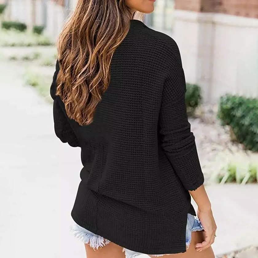 Women's Waffle Knit Fall Oversized Sweater V Neck Pullover Tops DailySale