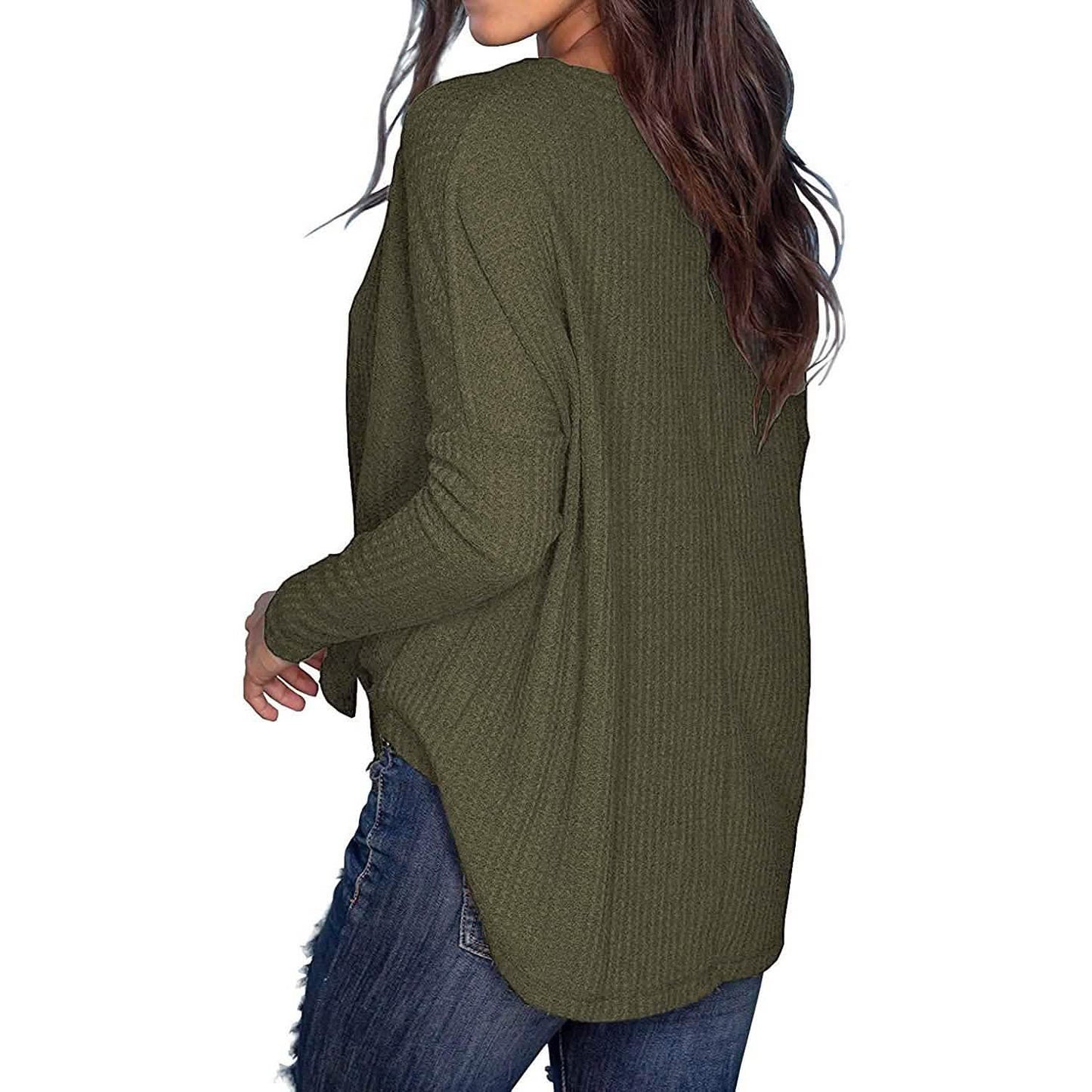 Womens Waffle Knit Tunic Blouse Tie Knot Henley Tops DailySale