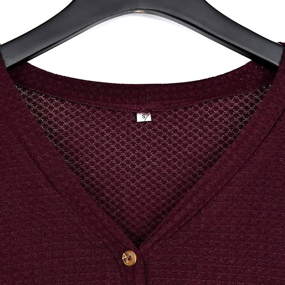 Womens Waffle Knit Tunic Blouse Tie Knot Henley Tops DailySale