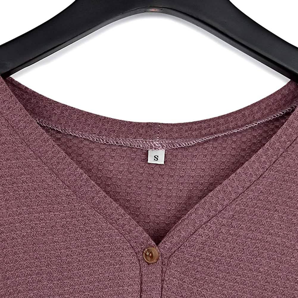 Womens Waffle Knit Tunic Blouse Tie Knot Henley Tops DailySale