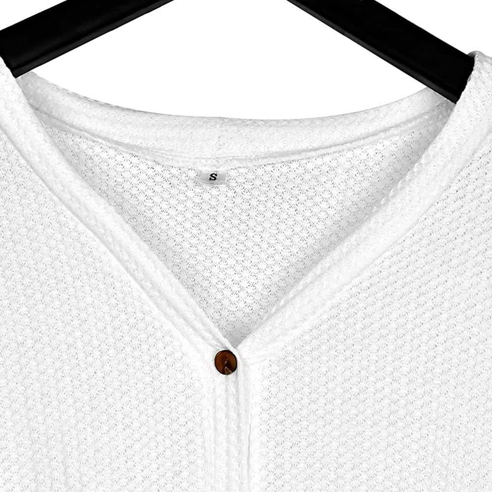 Womens Waffle Knit Tunic Blouse Tie Knot Henley Tops DailySale