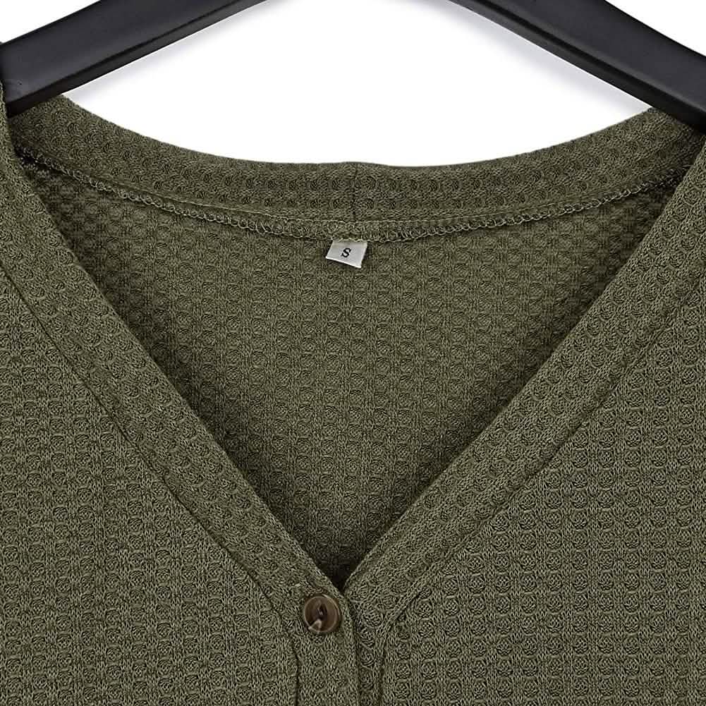 Womens Waffle Knit Tunic Blouse Tie Knot Henley Tops DailySale