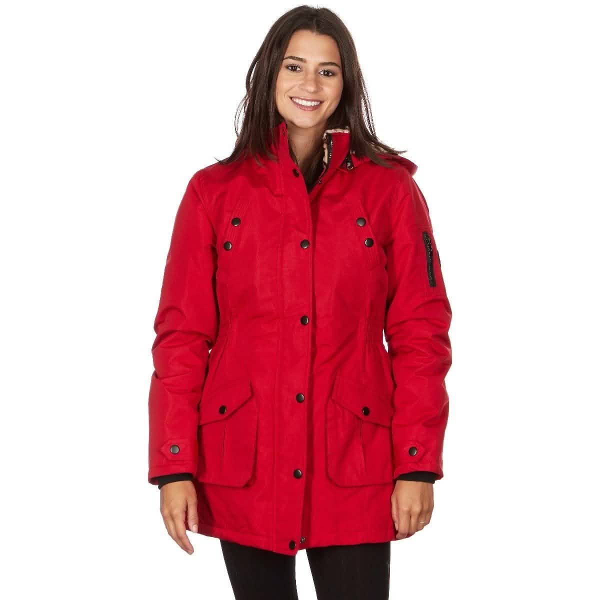 Yoki Women's Long Heavy Weight Coat with Leopard Sherpa Lining and Hood DailySale