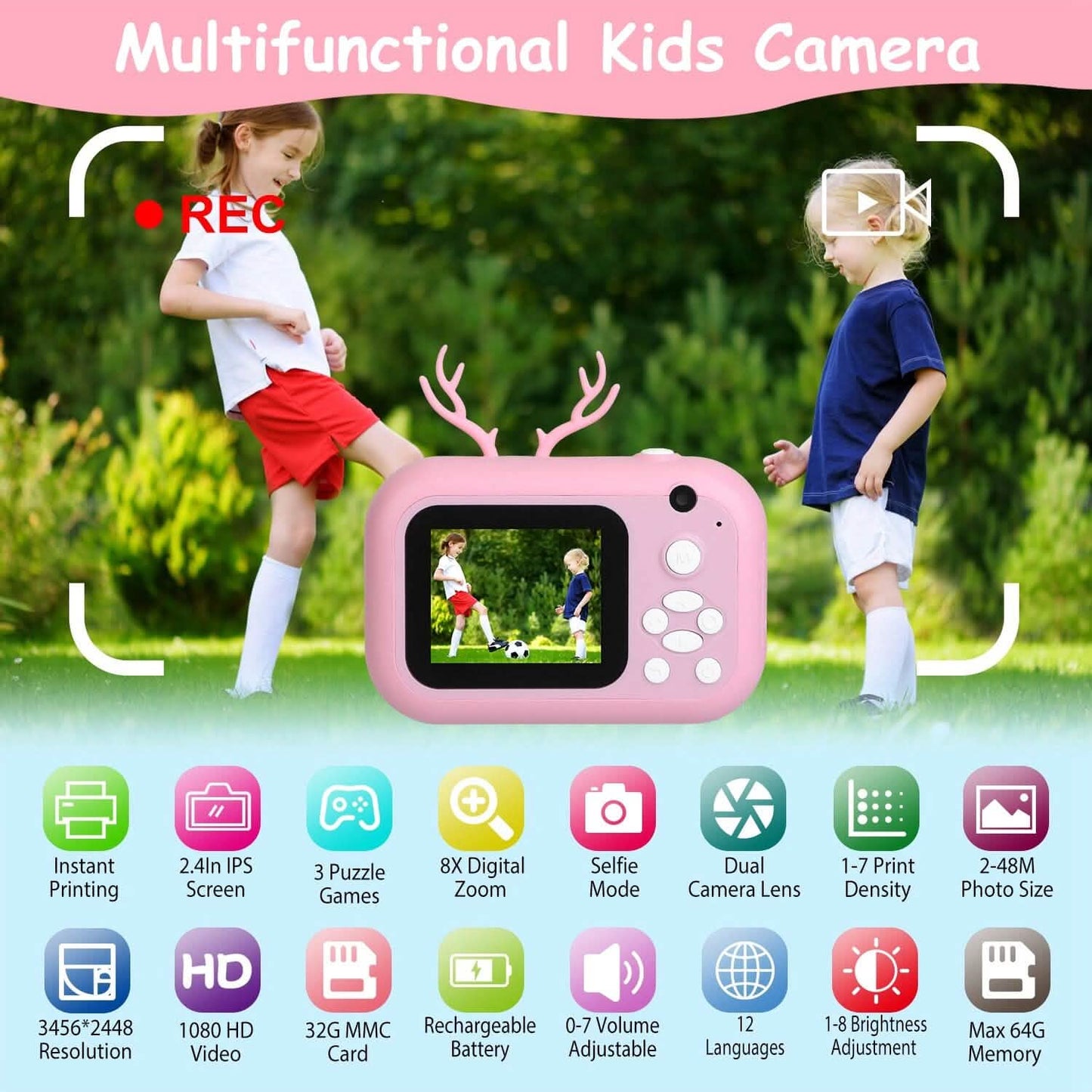 Zero Ink Selfie Camera 1080P HD Video Recorder with Dual Lens 3 Roll Print Papers DailySale