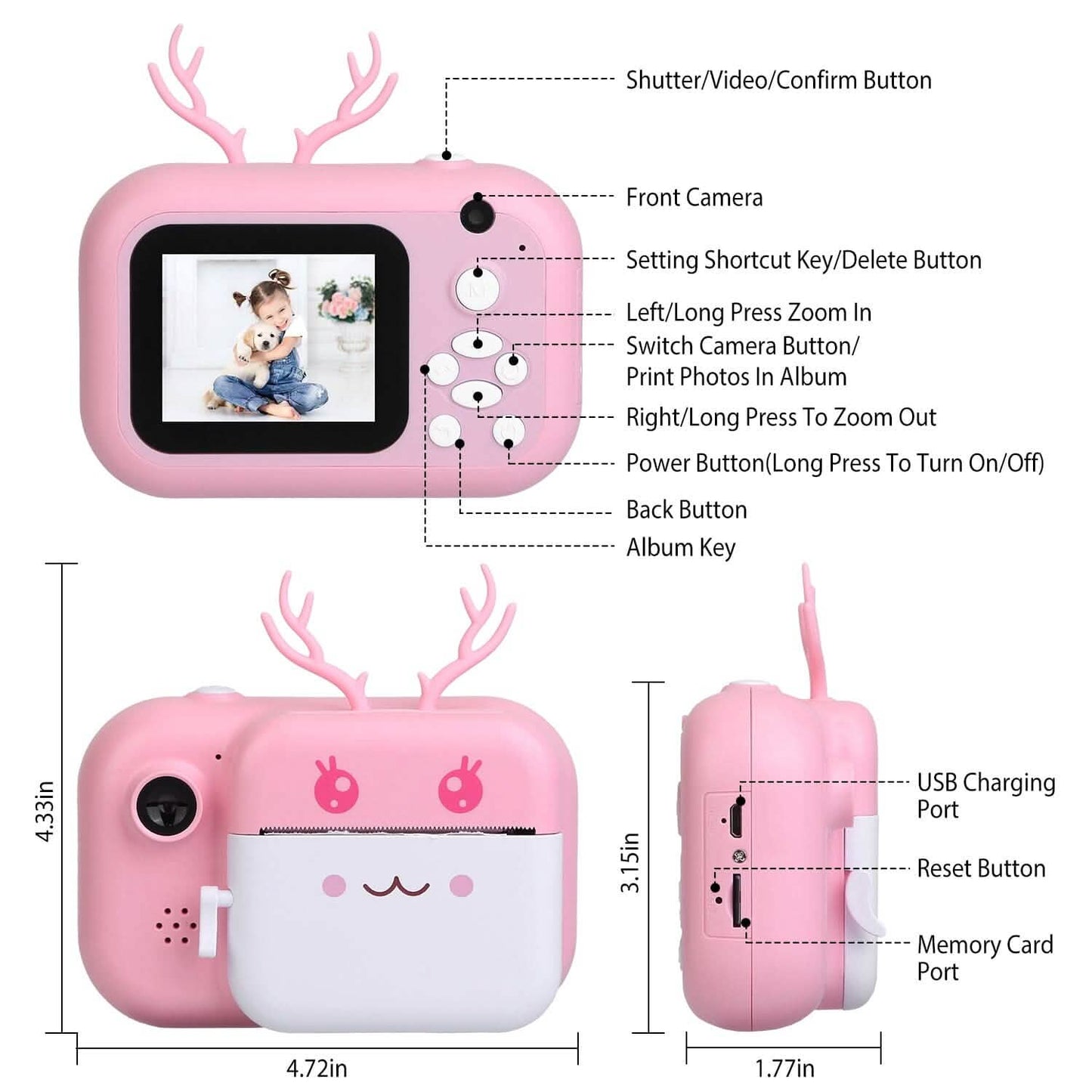 Zero Ink Selfie Camera 1080P HD Video Recorder with Dual Lens 3 Roll Print Papers DailySale
