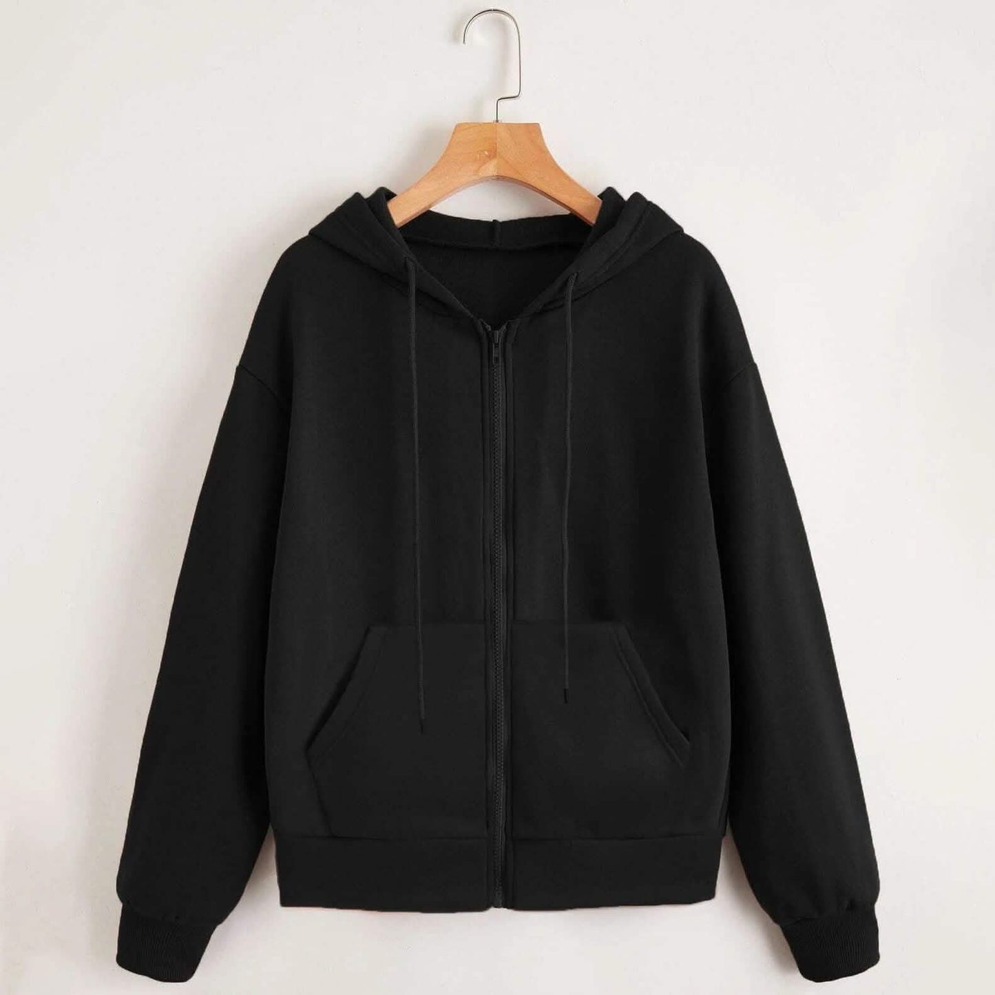 Zip Up Drop Shoulder Drawstring Hoodie DailySale