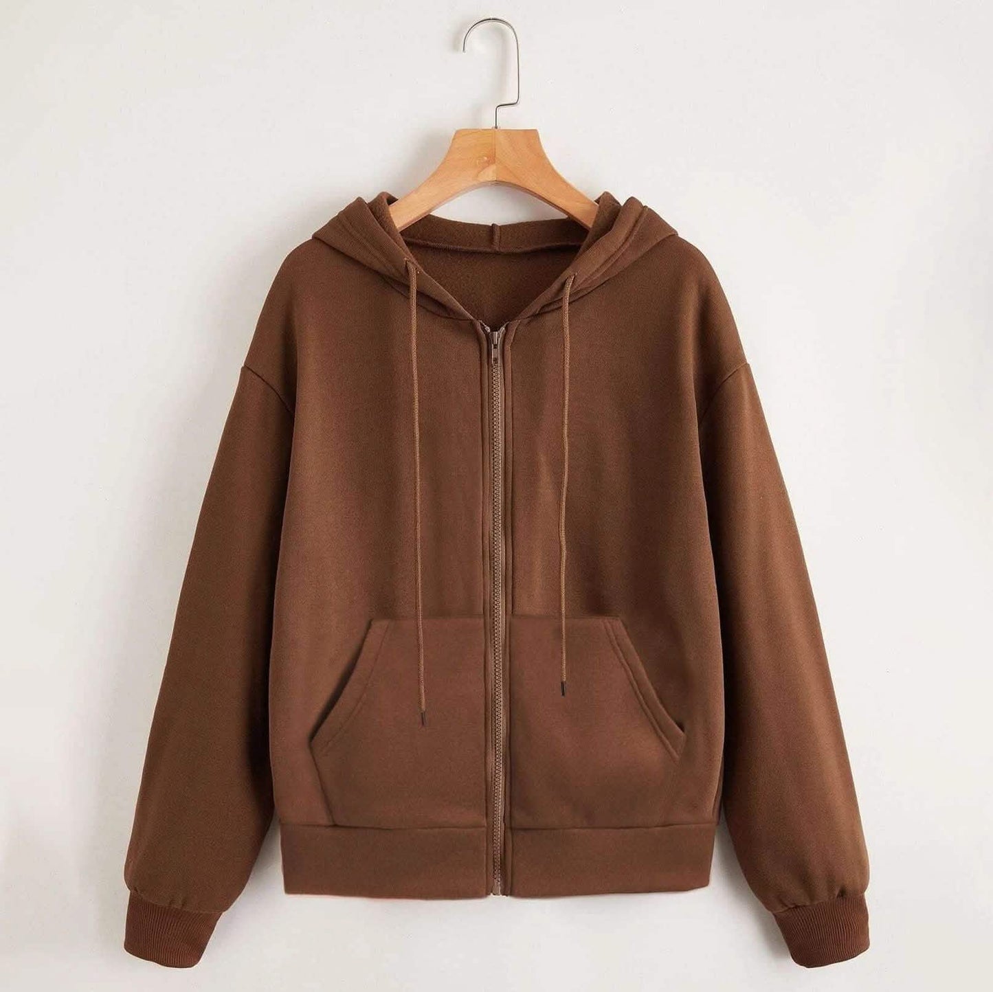 Zip Up Drop Shoulder Drawstring Hoodie DailySale