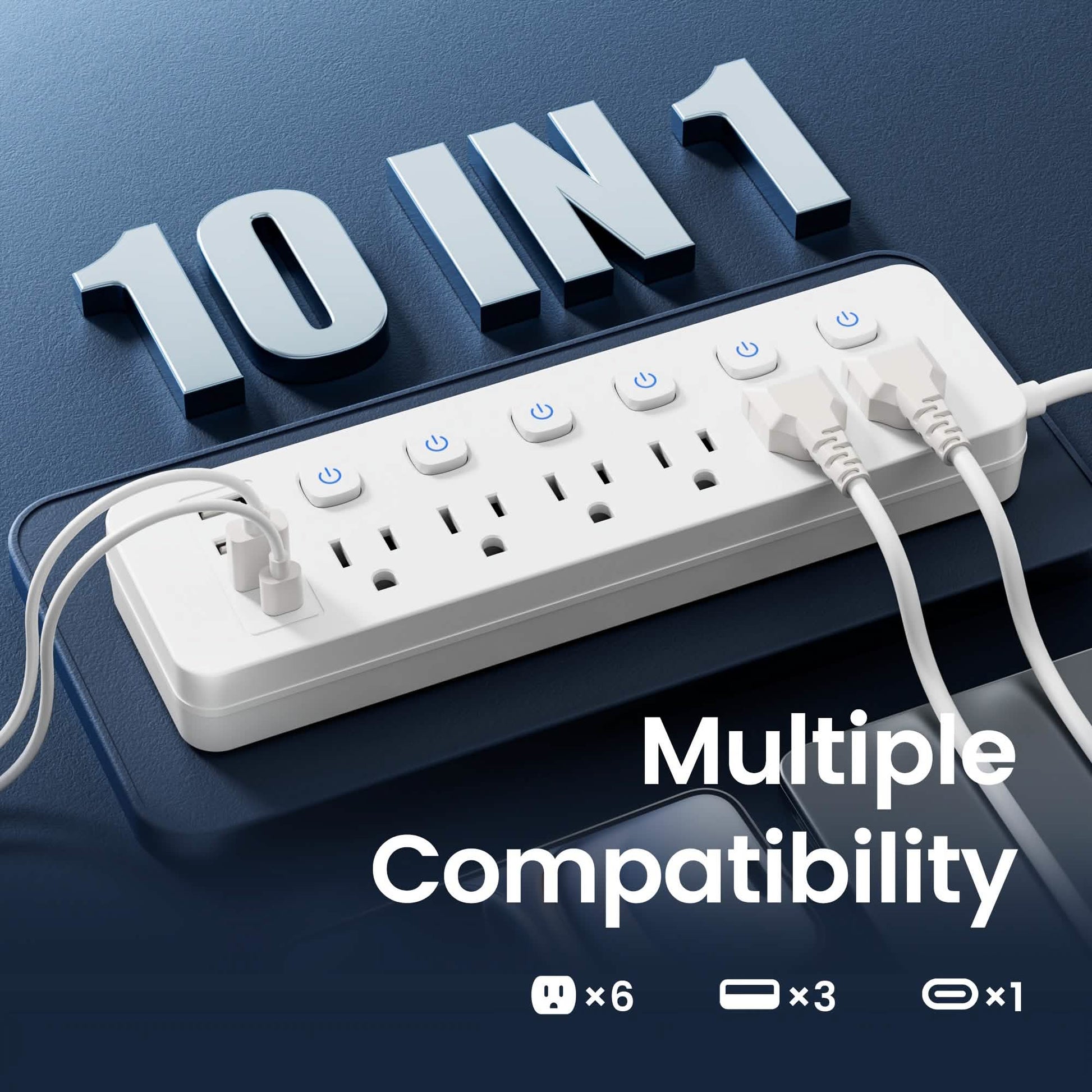 10-in-1 Multi-Outlet Power Strip – 6 AC, 3 USB-A, 1 Type-C DailySale