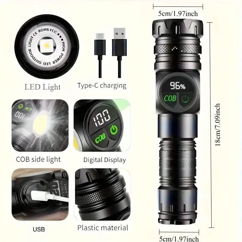 Rechargeable LED Flashlight with 5 Modes & Magnetic Base – Gift Box DailySale