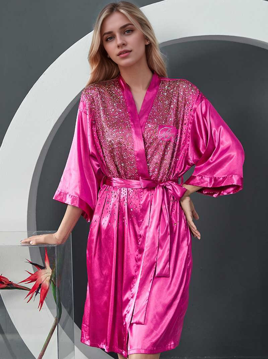 Luxurious Rhinestone Satin Custom Bridal and Bridesmaid Robe – Sparkling Elegance for Weddings SelenaHuanStudio
