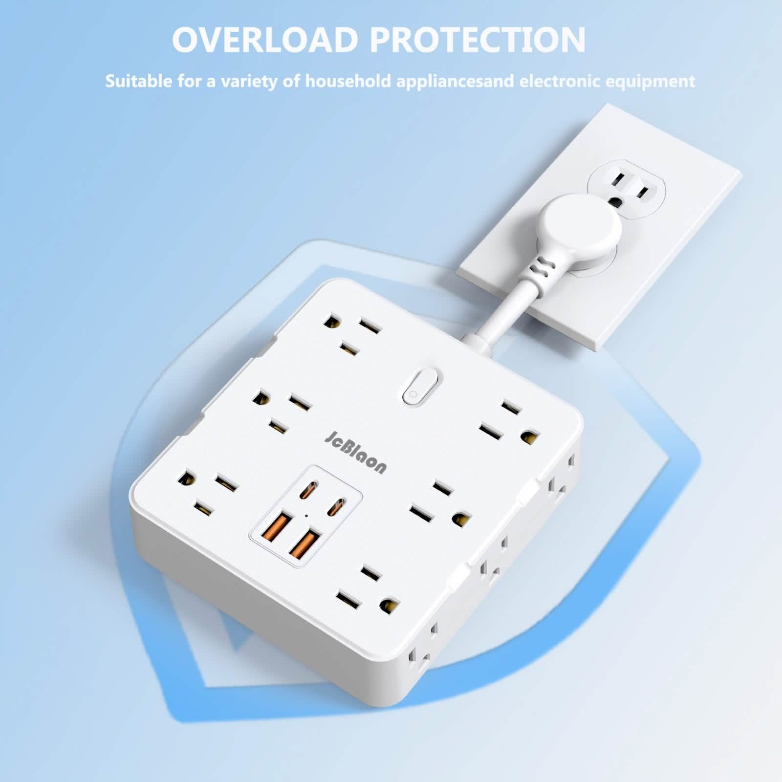 16-in-1 Power Strip – 12 AC Outlets & 4 USB Ports, White DailySale