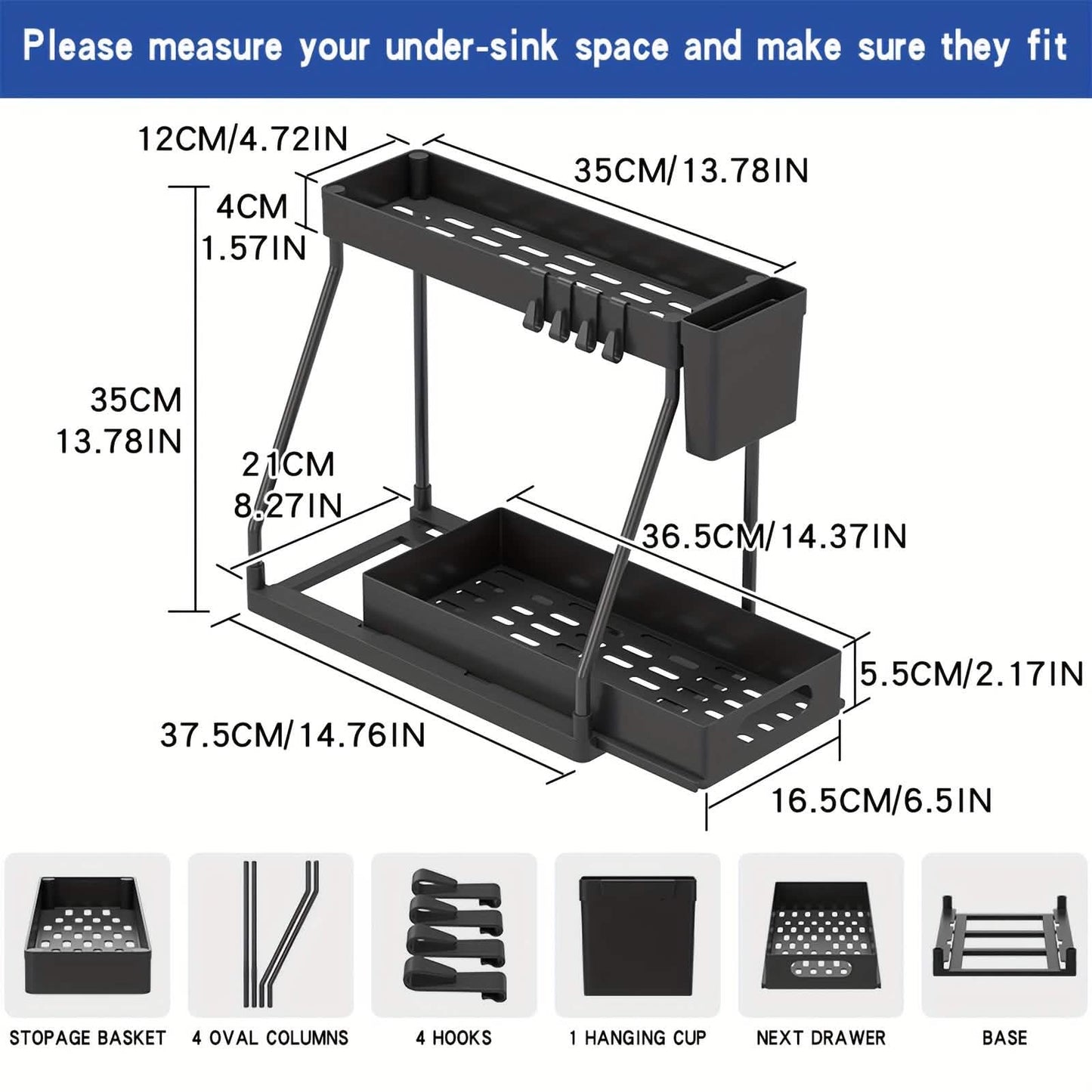 2-Piece Under Sink Organizer with Sliding Shelves – Multi-Purpose Storage Rack DailySale