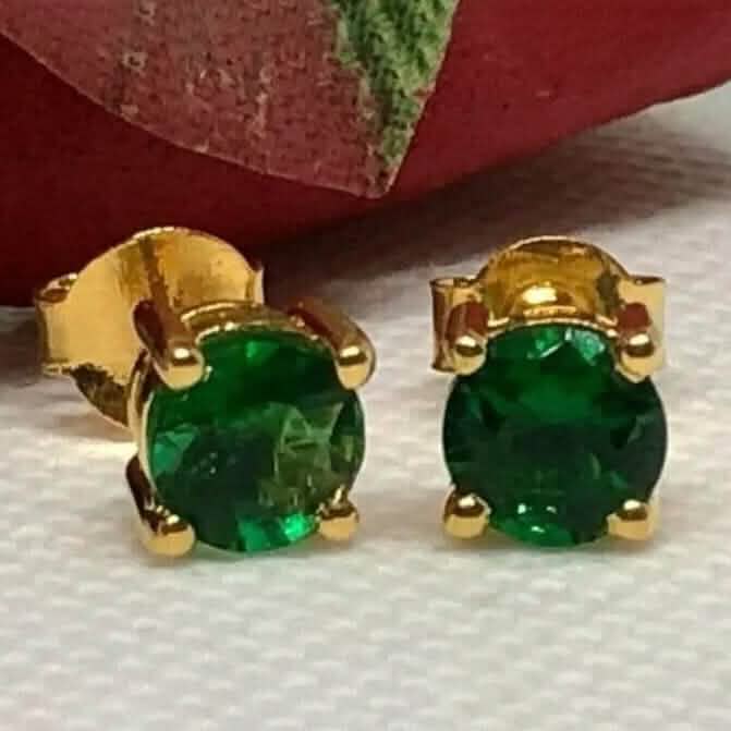 1 Ct Natural Green Emerald Round Cut Women's Stud Earrings 14K Real Yellow Gold DailySale