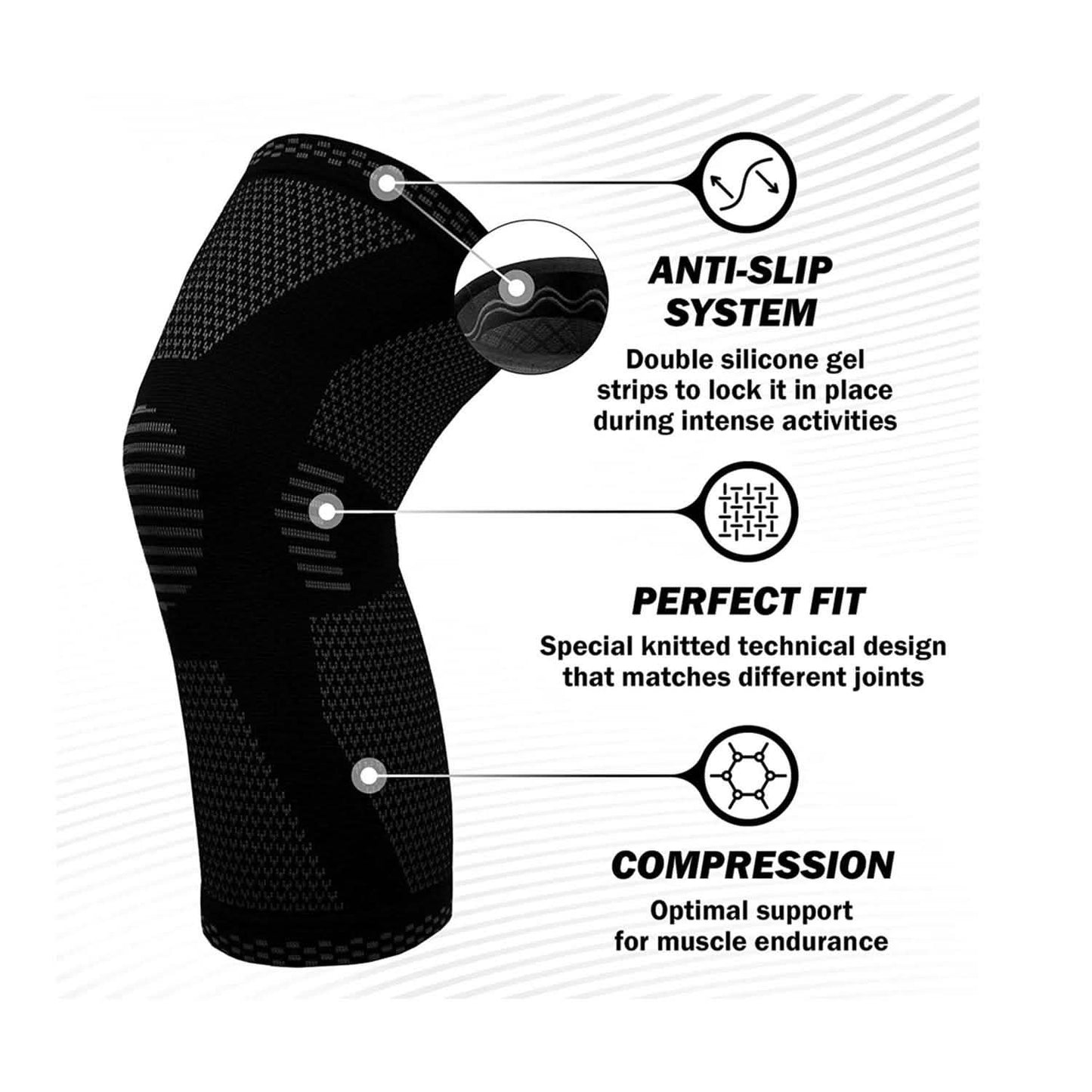 1-Pair: Support And Recover Knee Compression Sleeve Brace With Gel Grip DailySale