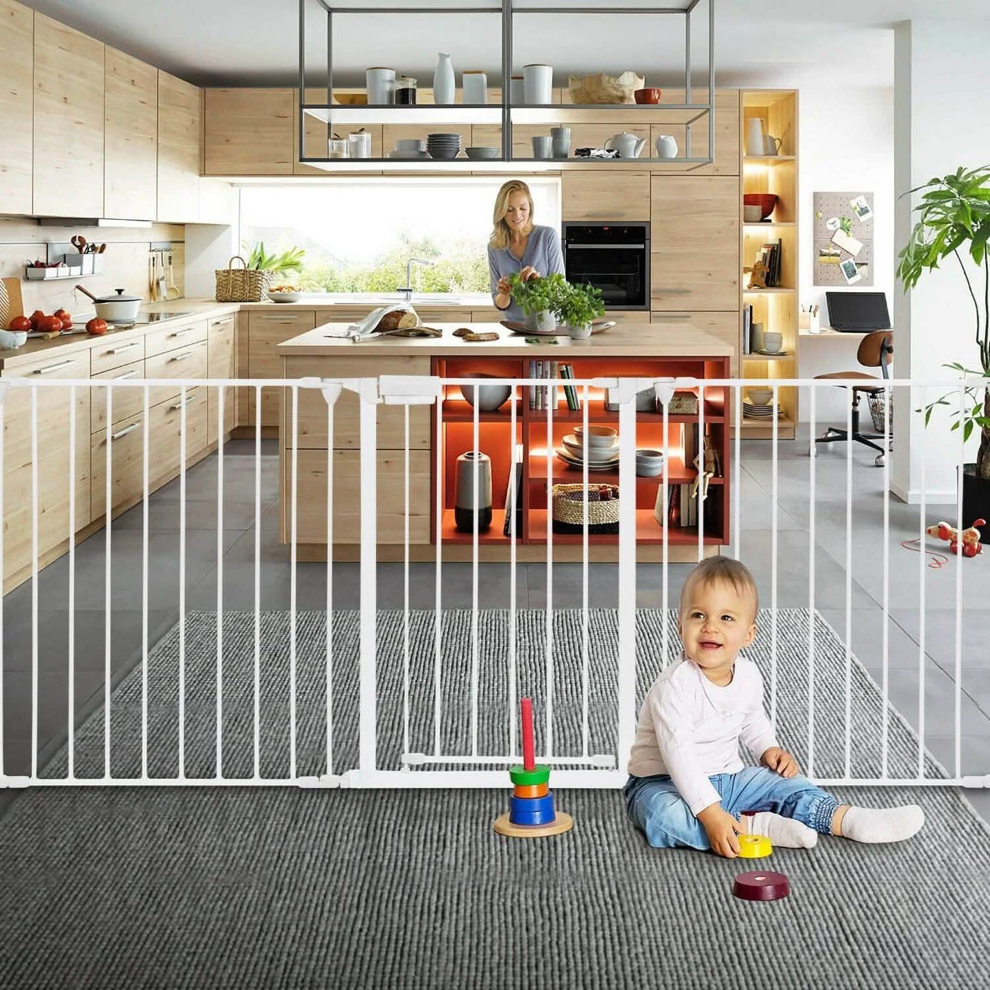 10 ft Wide Baby Gate Playard Satey Rail Fence Barrier Room Divider 5 Panels DailySale