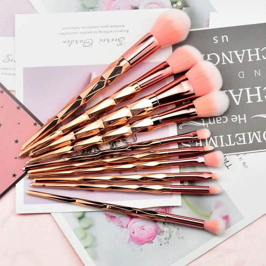 10-Piece: Unicorn Makeup Brush Rose Gold Diamond Handle Set DailySale