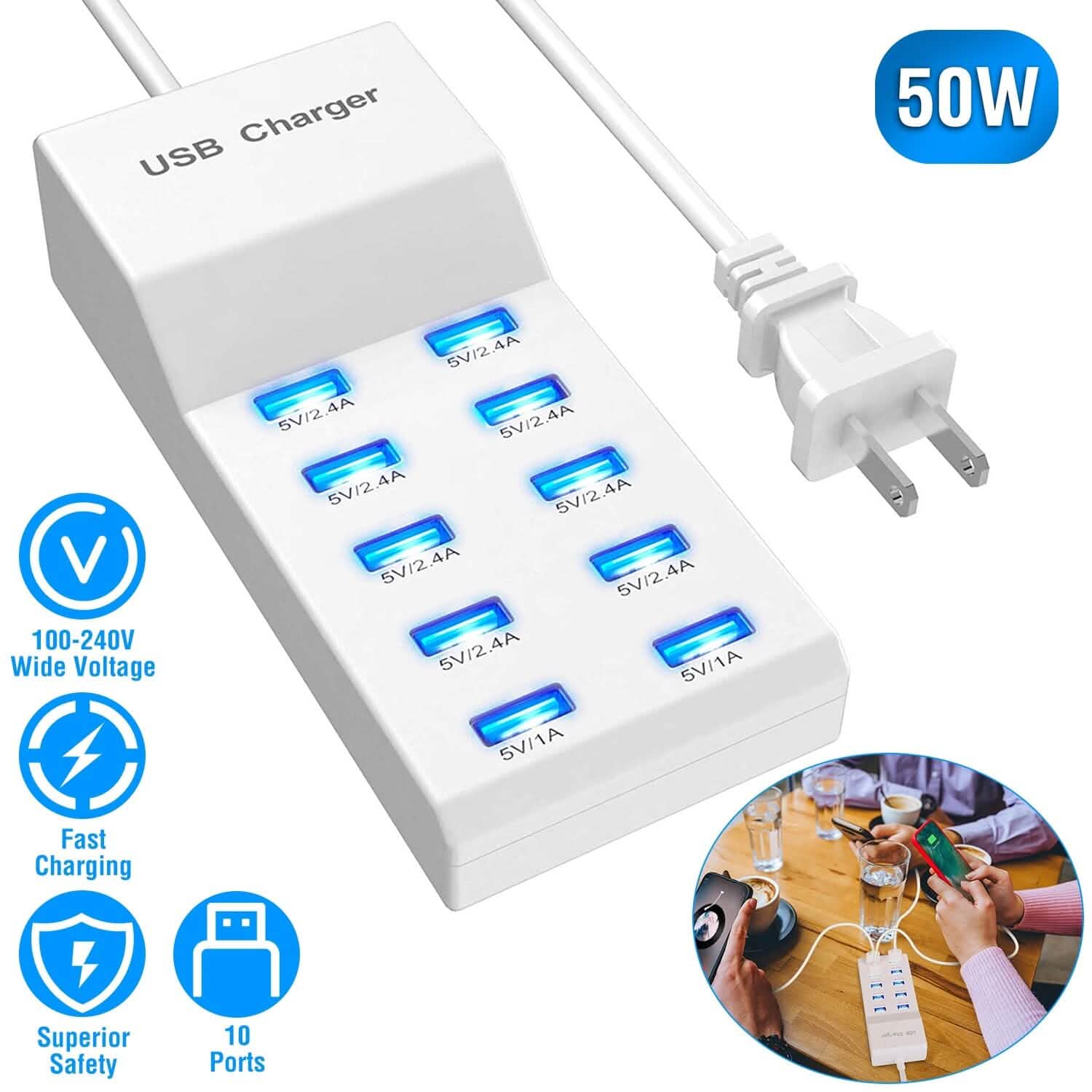 10-Ports 50W USB Wall Fast Charging Power Adapter DailySale