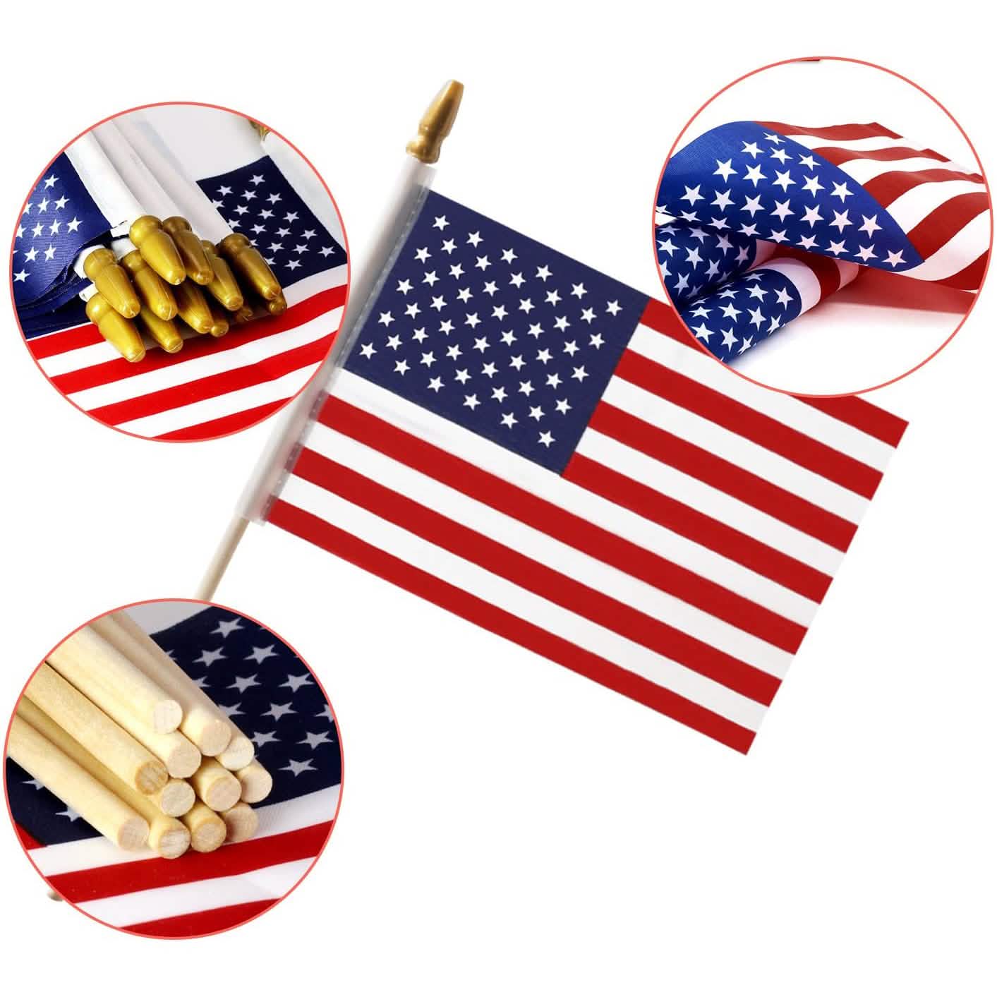 100-Pack: USA 4x6 in Wooden Stick Flag DailySale