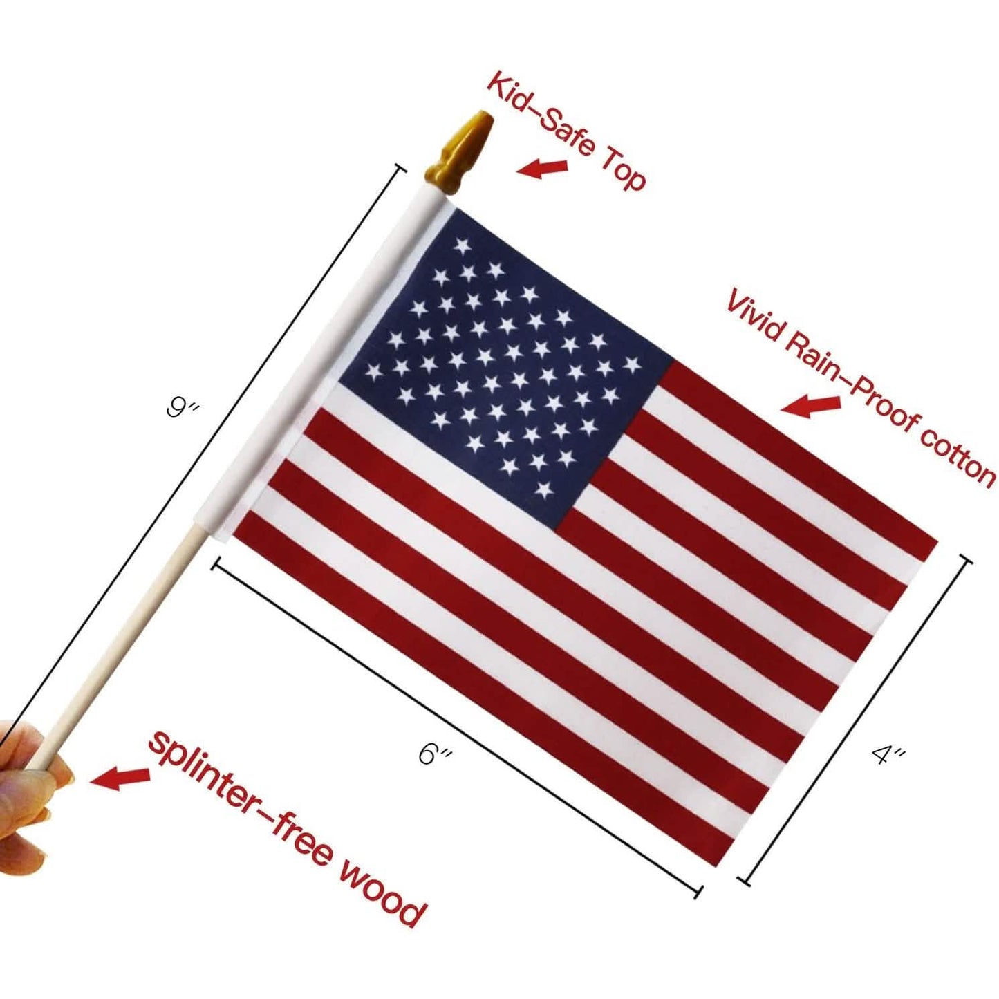 100-Pack: USA 4x6 in Wooden Stick Flag DailySale