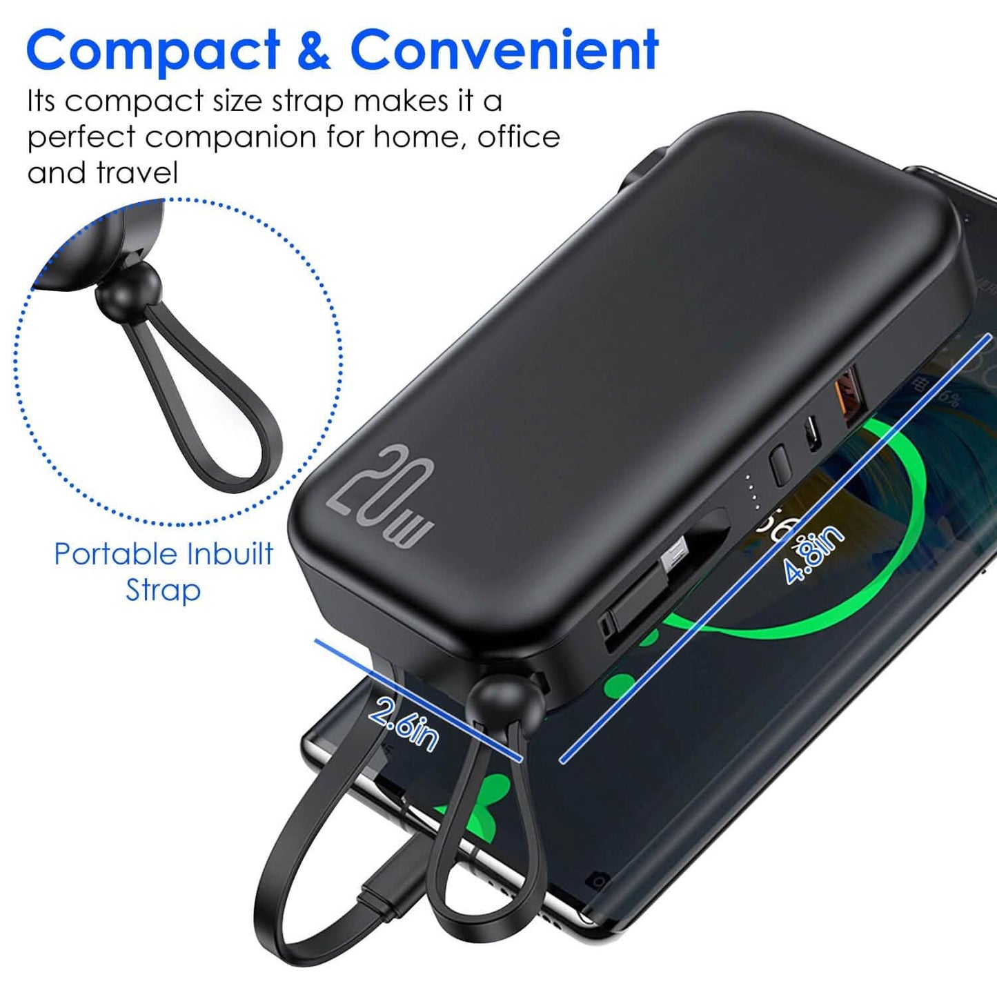 10000mAh Portable Charger with US Plug 3 Inbuilt Cables DailySale