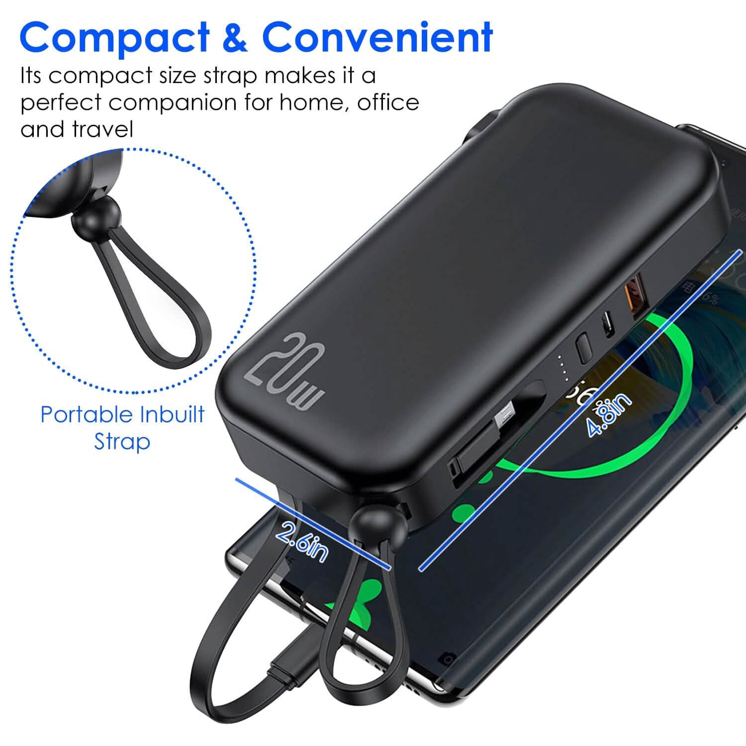 10000mAh Portable Charger with US Plug 3 Inbuilt Cables DailySale
