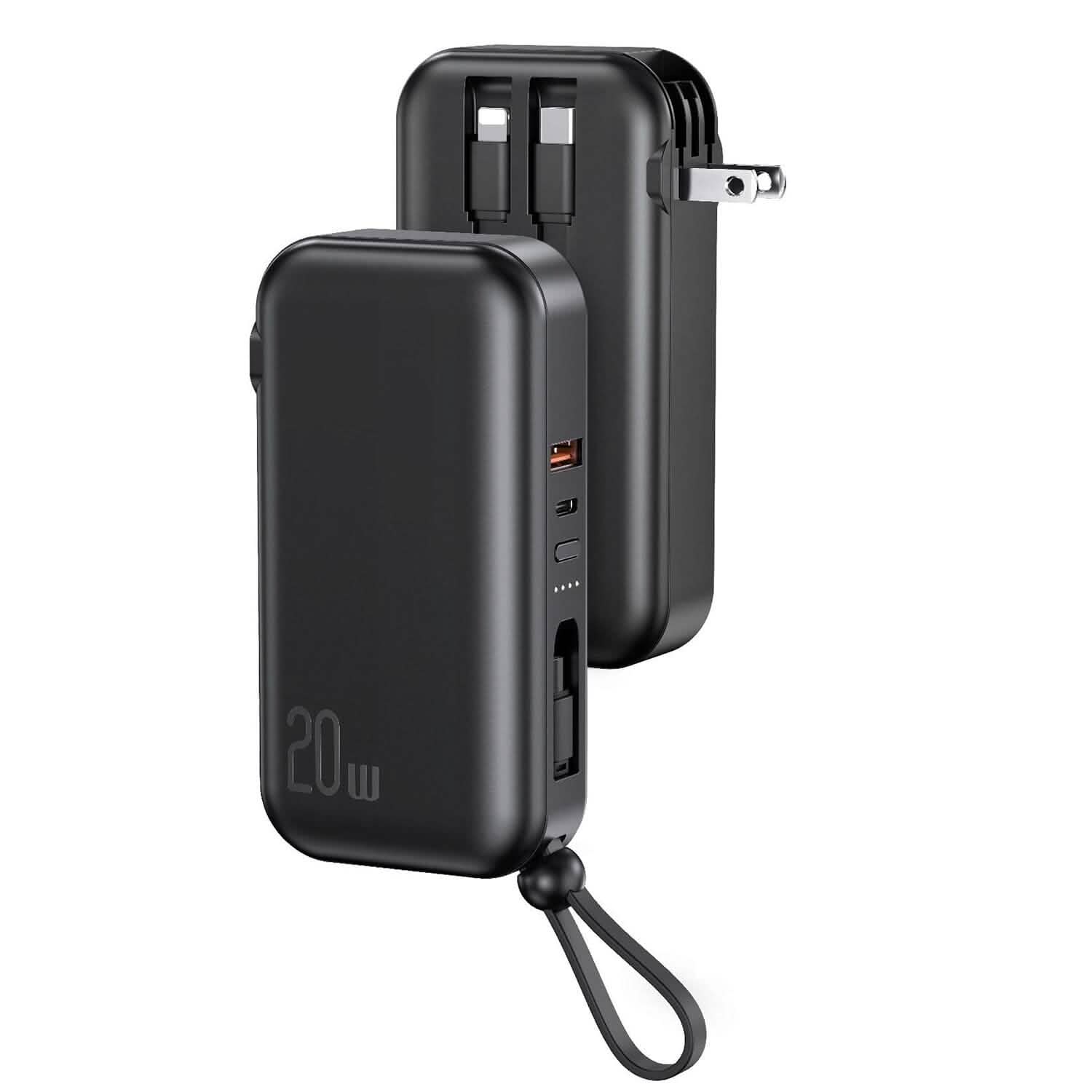 10000mAh Portable Charger with US Plug 3 Inbuilt Cables DailySale