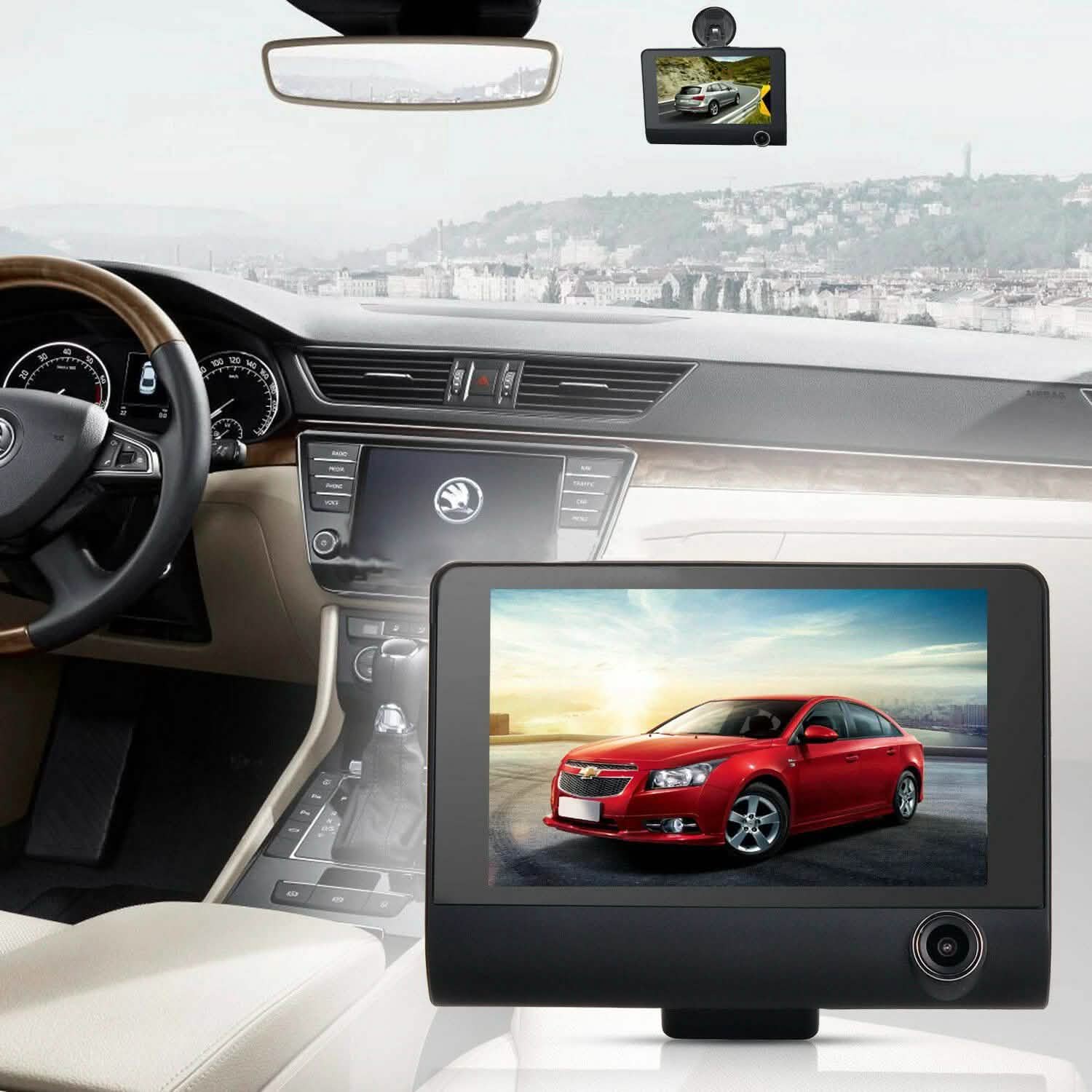 1080P 4" Dual Lens HD Car DVR Rearview Video Dash Cam Recorder Camera G-sensor DailySale