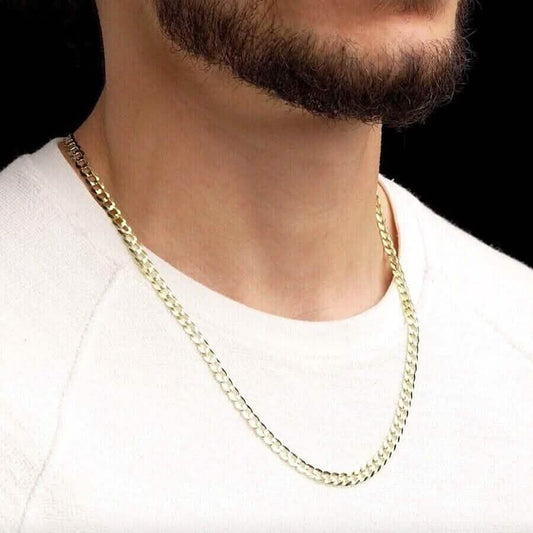 10K Solid Yellow Gold 4mm Cuban Curb Chain Link Necklace Lobster Clasp DailySale