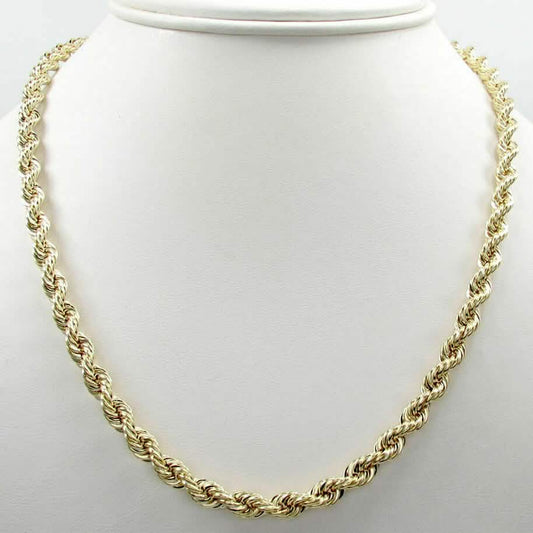 10K Solid Yellow Gold 4mm Rope Chain Thick Necklace DailySale