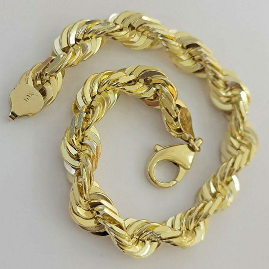 10k Yellow Gold Mens 6mm Diamond Cut Rope Genuine Italian Chain Link Bracelet 8" DailySale
