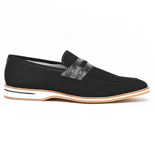 11-020-BLK MEO 3 Sueded Goatskin Penny Loafer, Black