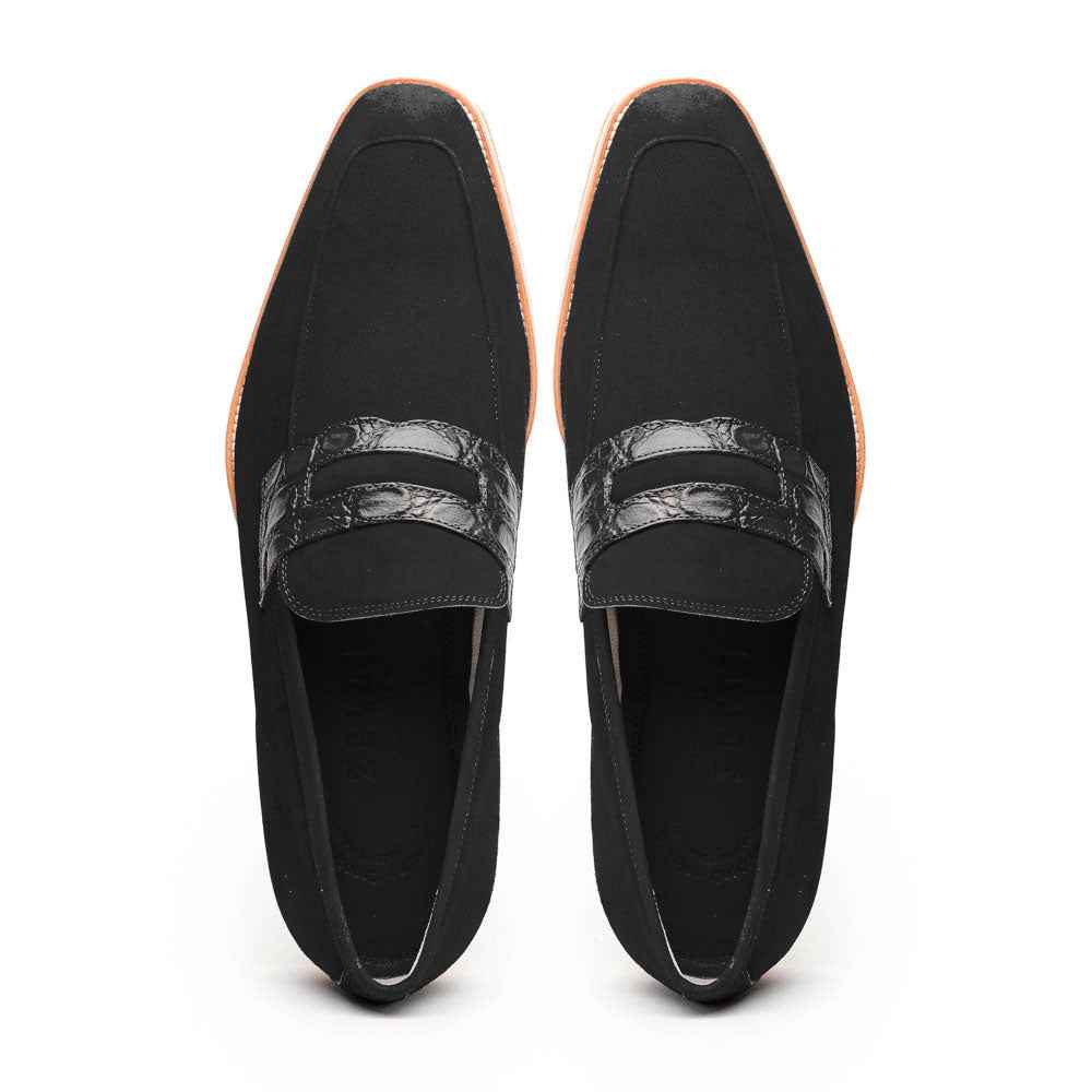 11-020-BLK MEO 3 Sueded Goatskin Penny Loafer, Black